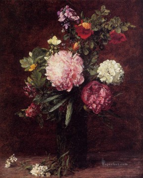  flores - Ramo grande de flores con tres peonías pintor de flores Henri Fantin Latour